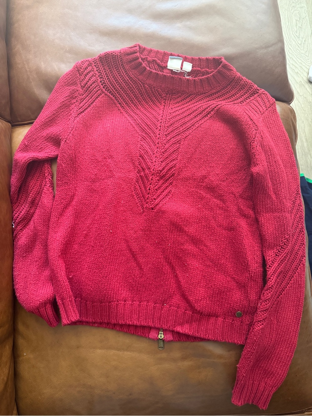 Roxy Red Textured Crew Neck Sweater